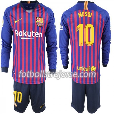 FC Barcelona Matchtröjor Messi 10 Barn Hemma Fotbollströja 2018-2019 Långärmad